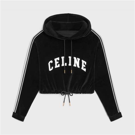 celine cropped hoodie in velvet jersey